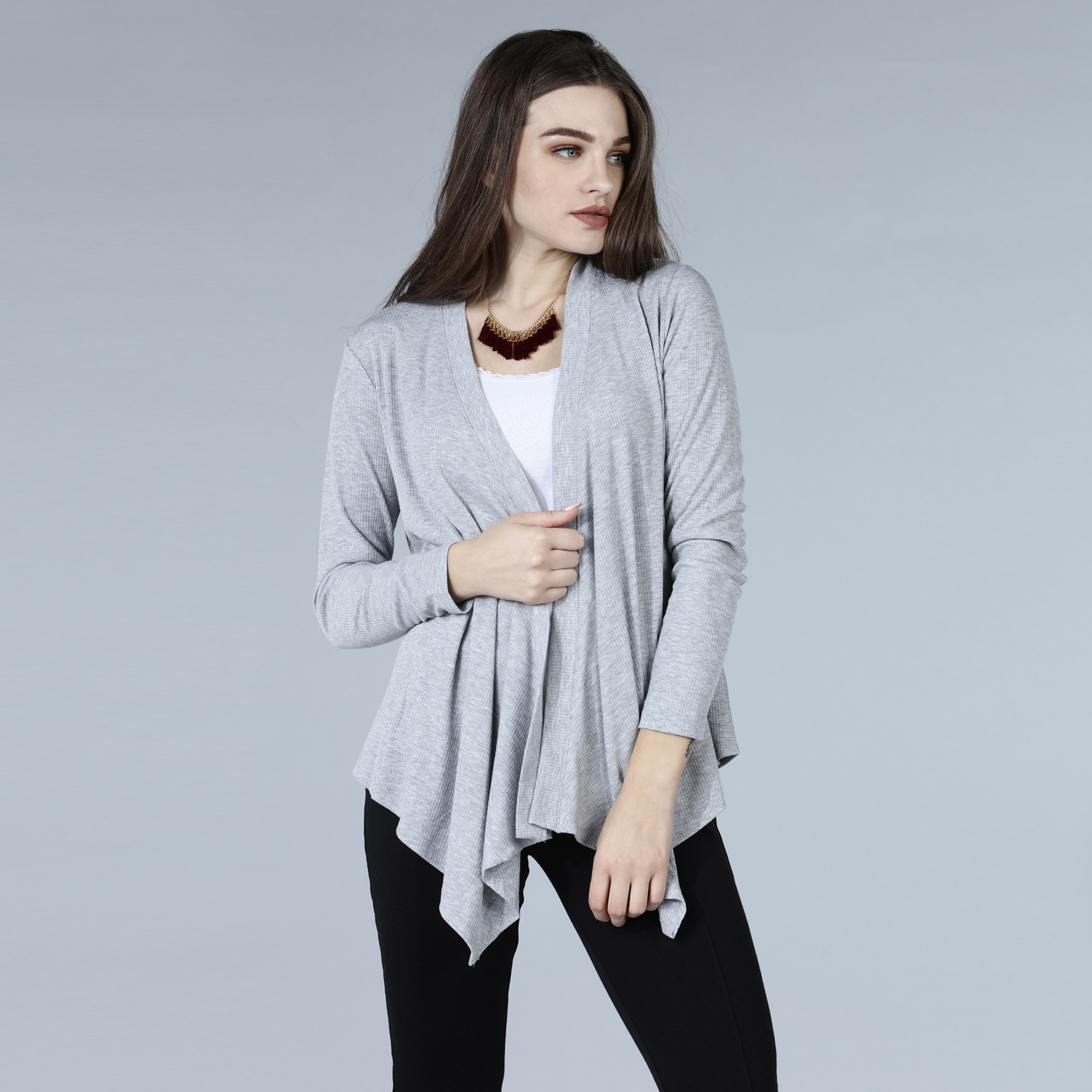 Shop Ribbed Long Sleeves Shrug with Open Front Online Max Saudi