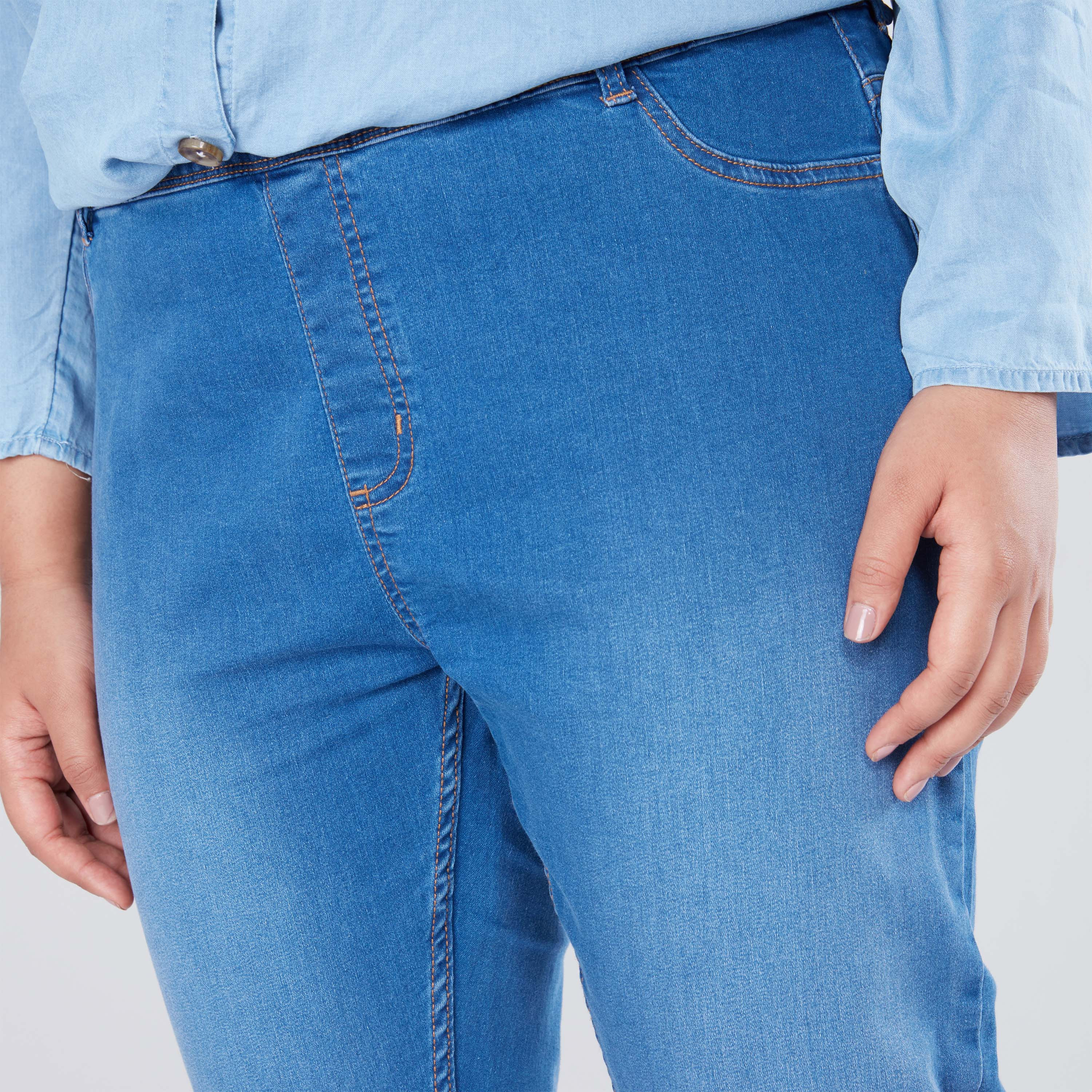 Shop Denim Jeggings with Elasticised Waistband and Belt Loops Online Max Bahrain