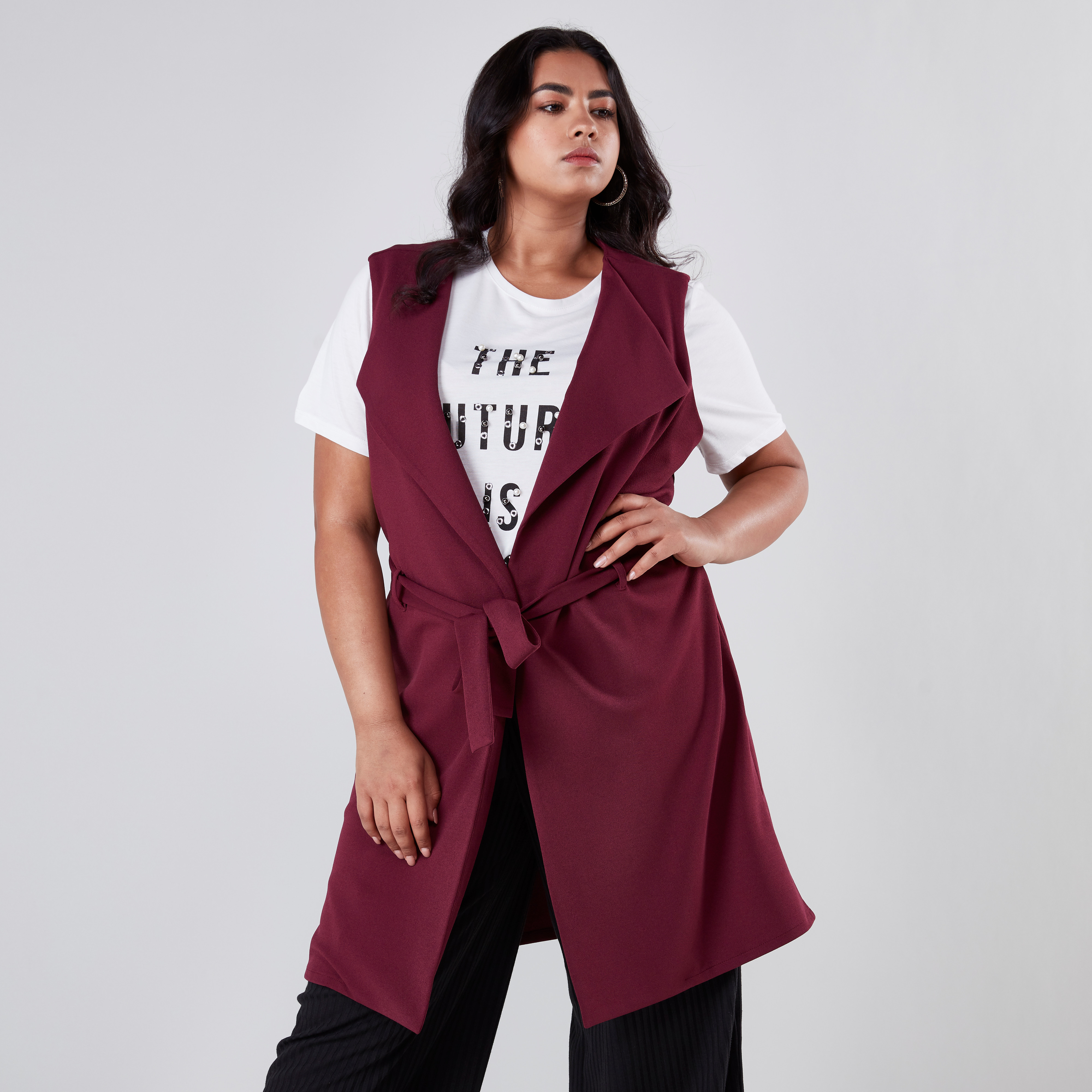 Shop Sleeveless Trench Coat with Tie Ups Online Max Kuwait