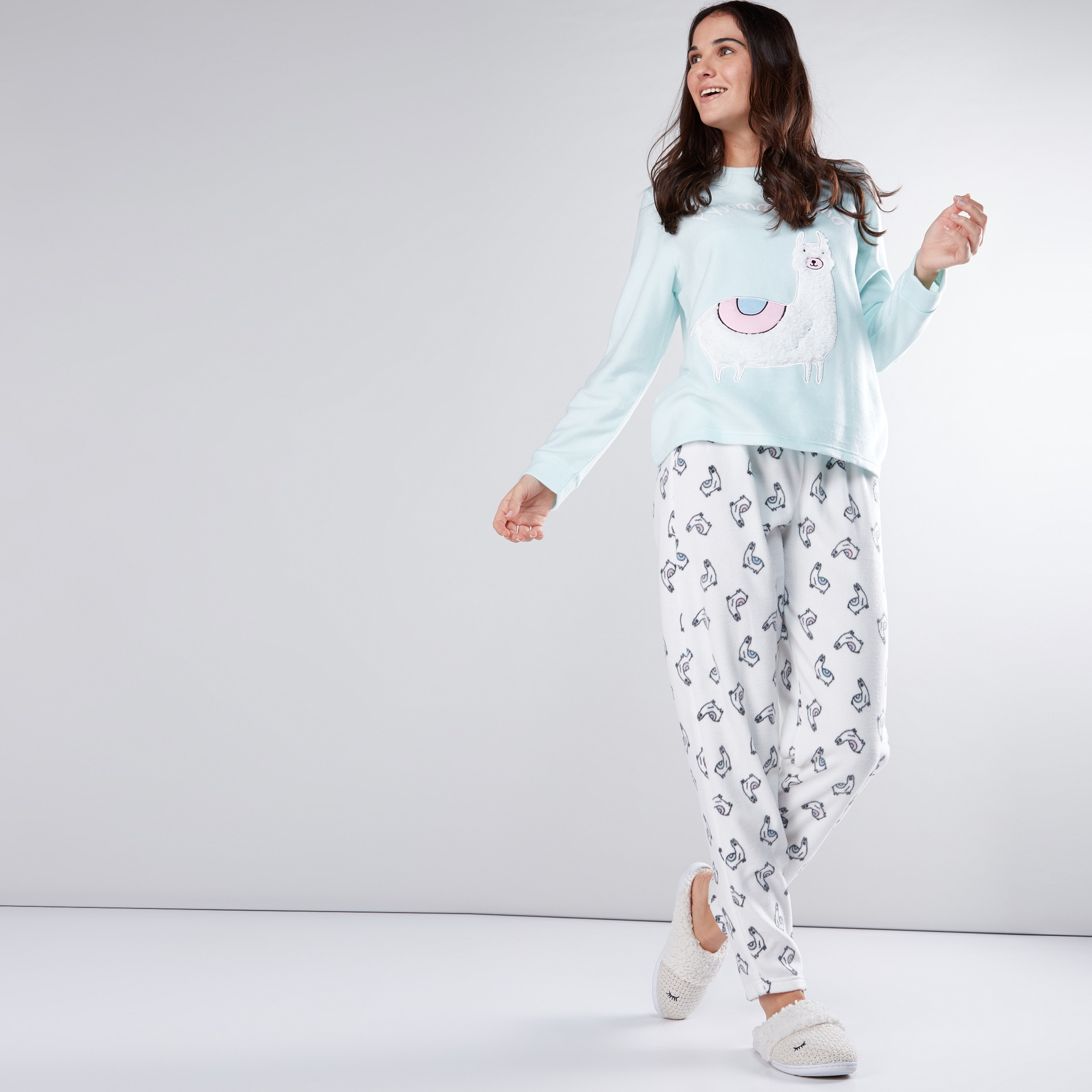 Shop Plush Detail T Shirt and Printed Pyjama Set Online Max Qatar