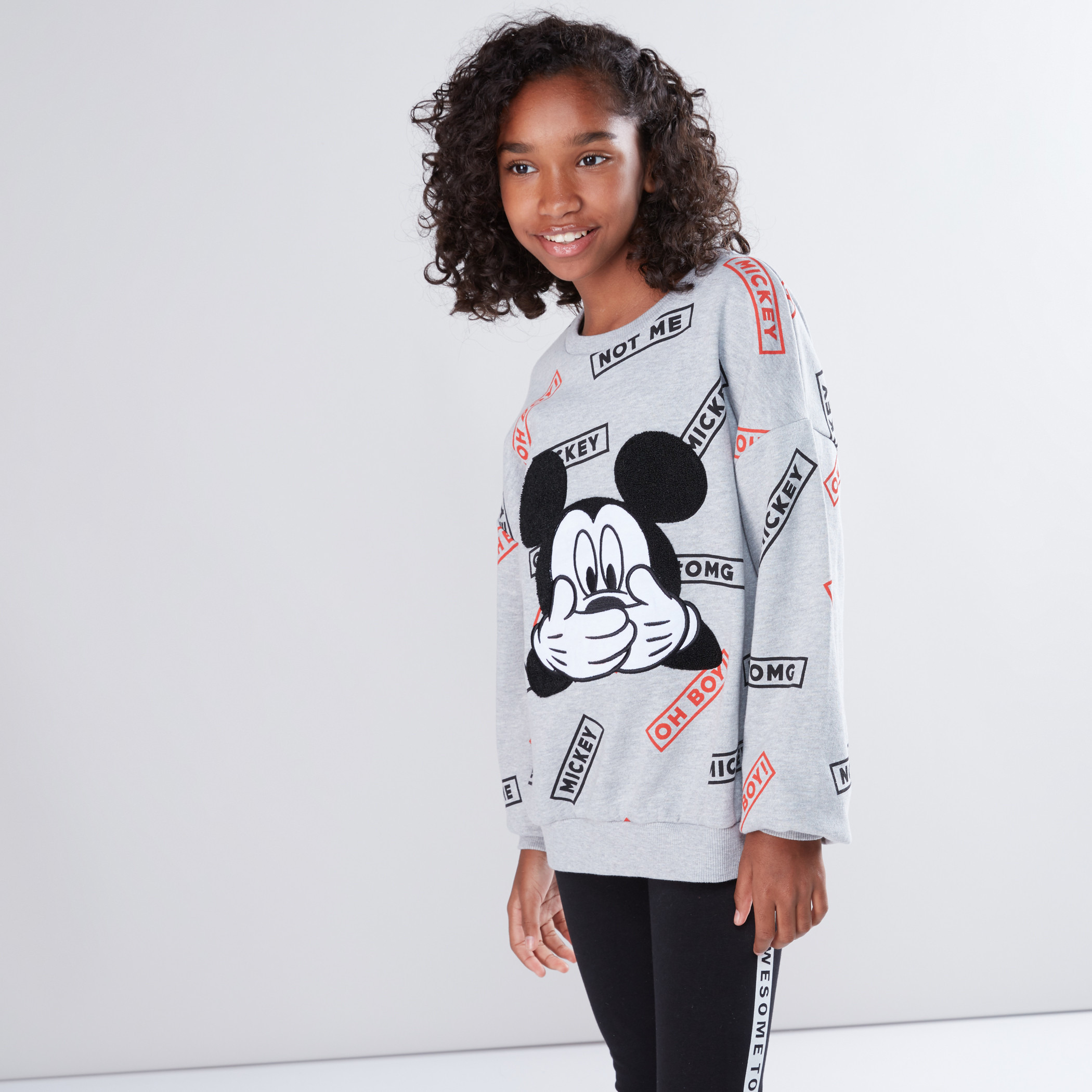 Shop Mickey Mouse Embroidered Drop Shoulder Sleeves Sweat