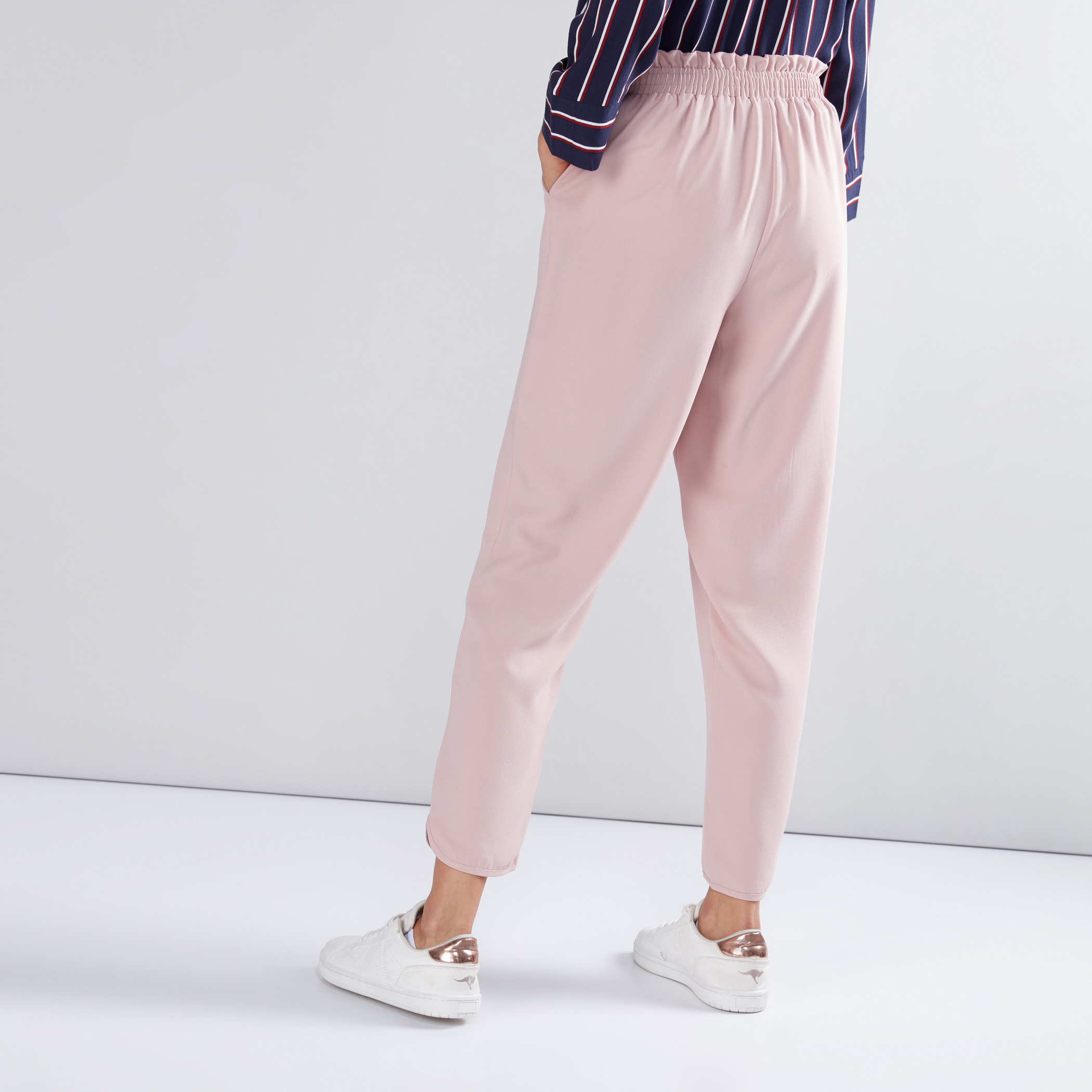 Paperbag waist wide outlet leg crop pants