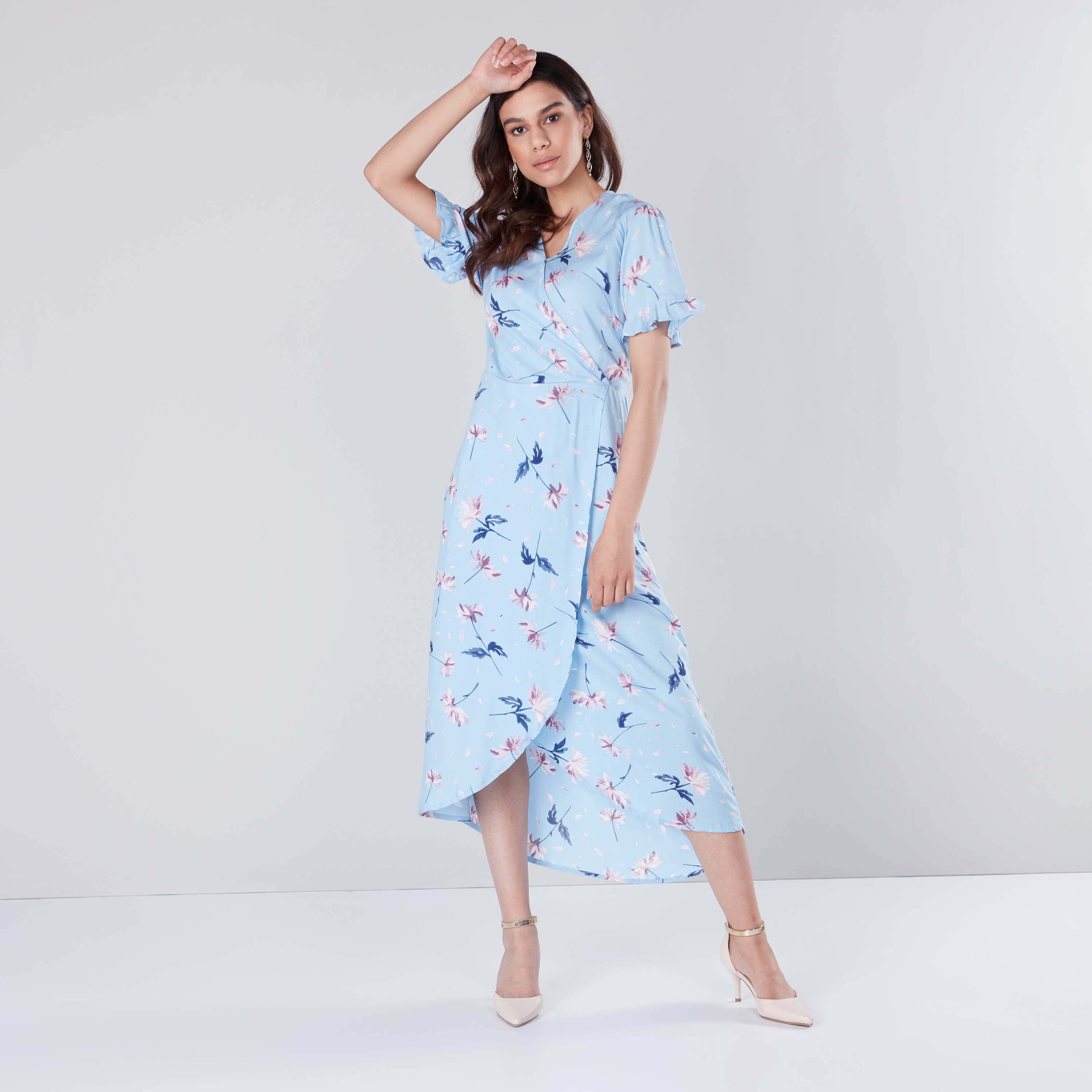 Short sleeve hotsell maxi wrap dress