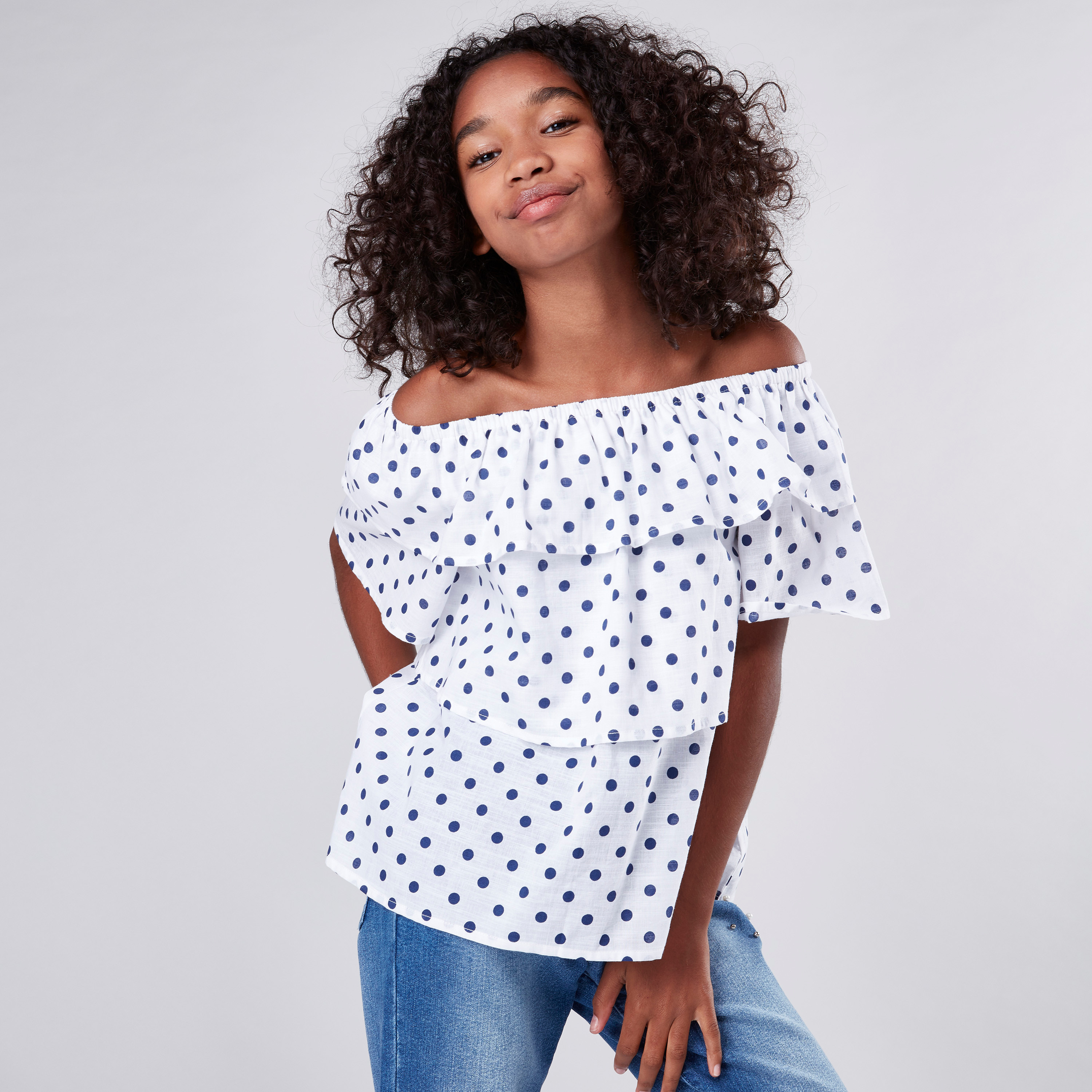 Polka dot off store the shoulder top