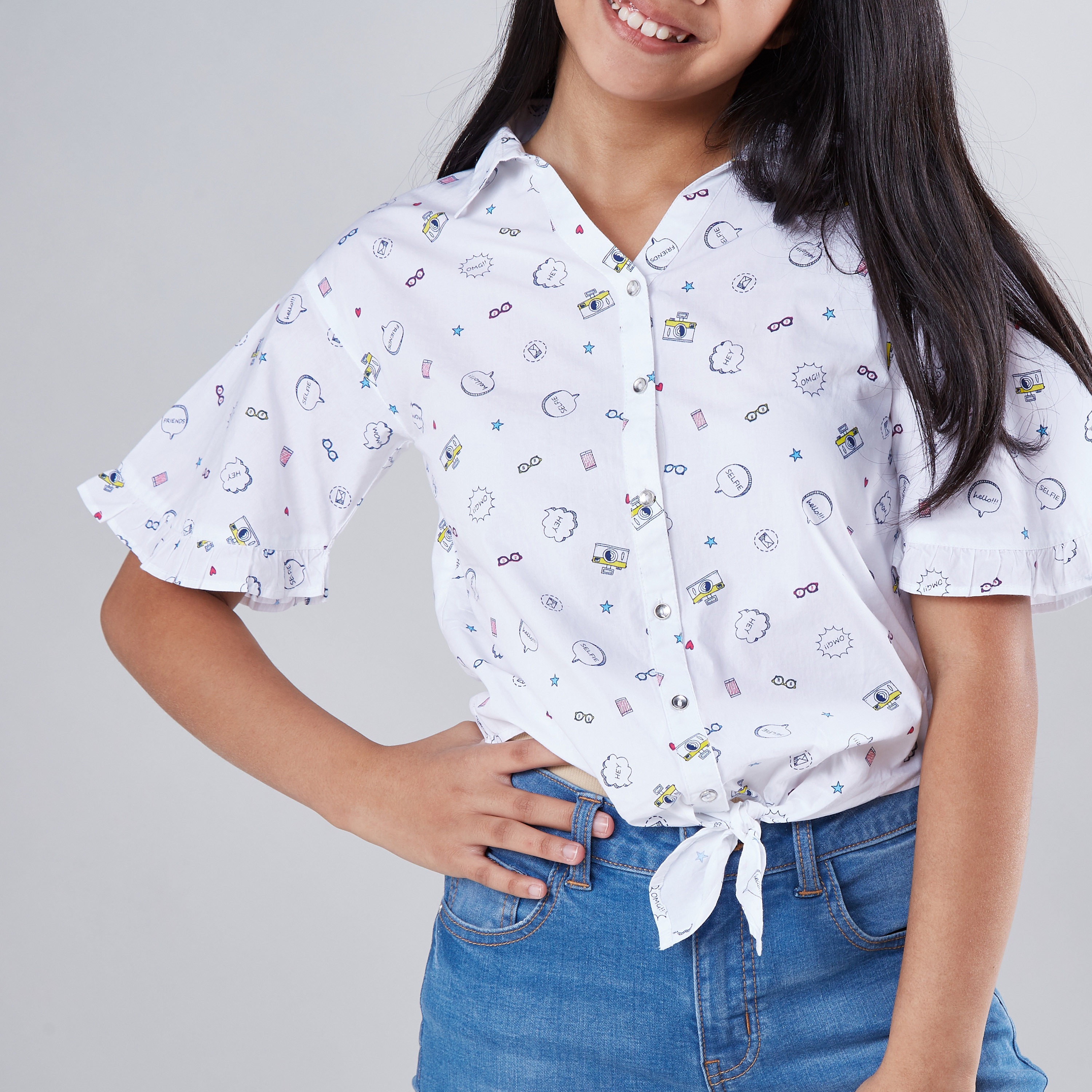 Shop Printed Front Knot Short Sleeves Shirt Online Max Kuwait