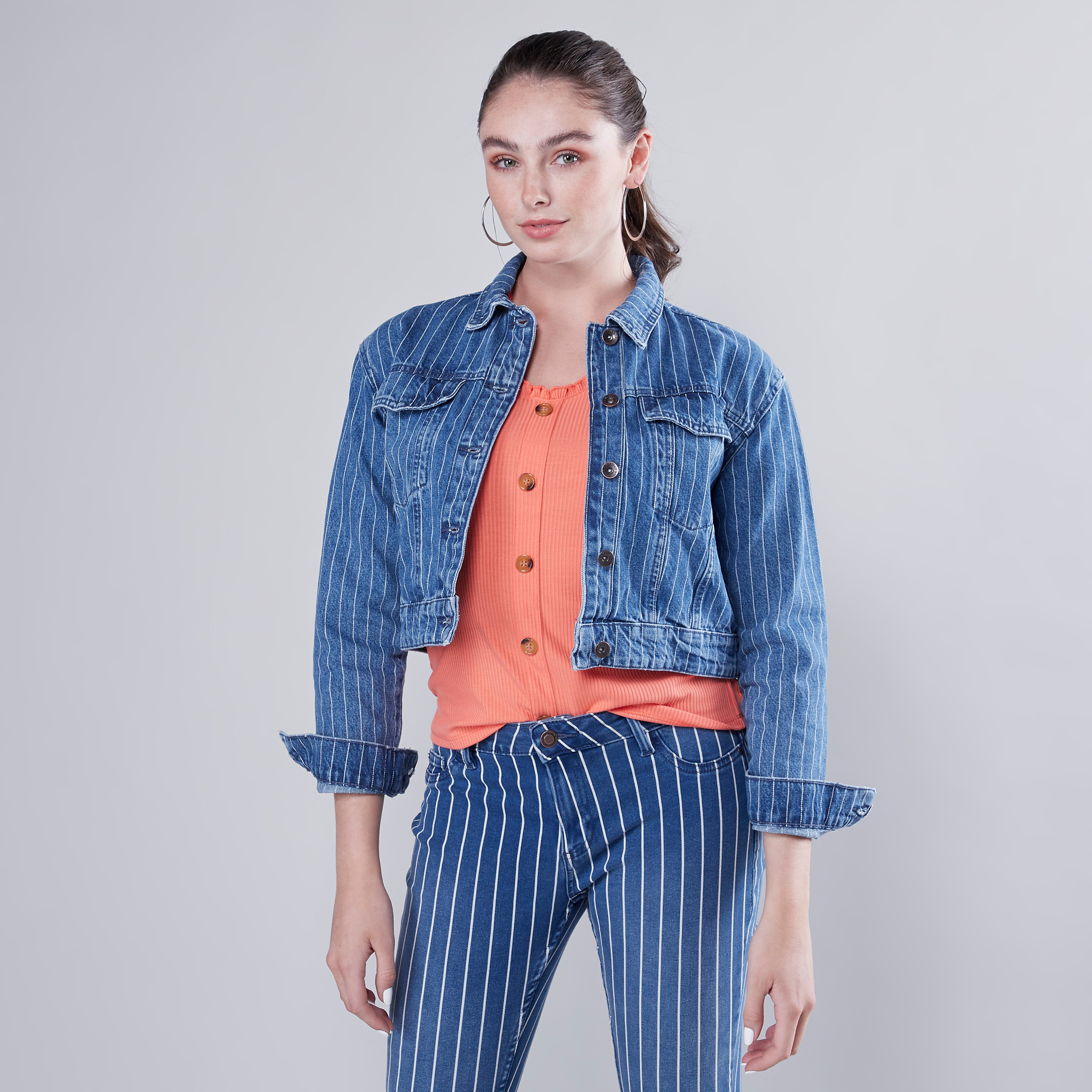 Denim jacket striped store sleeve