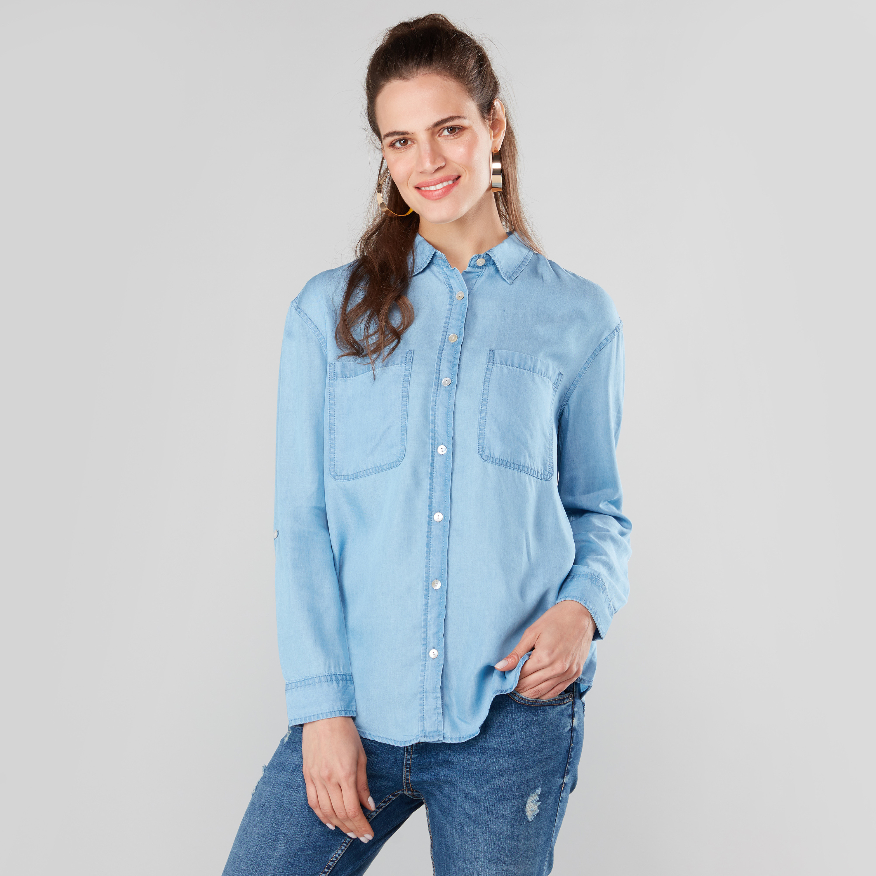 Oversized denim 2025 shirt womens