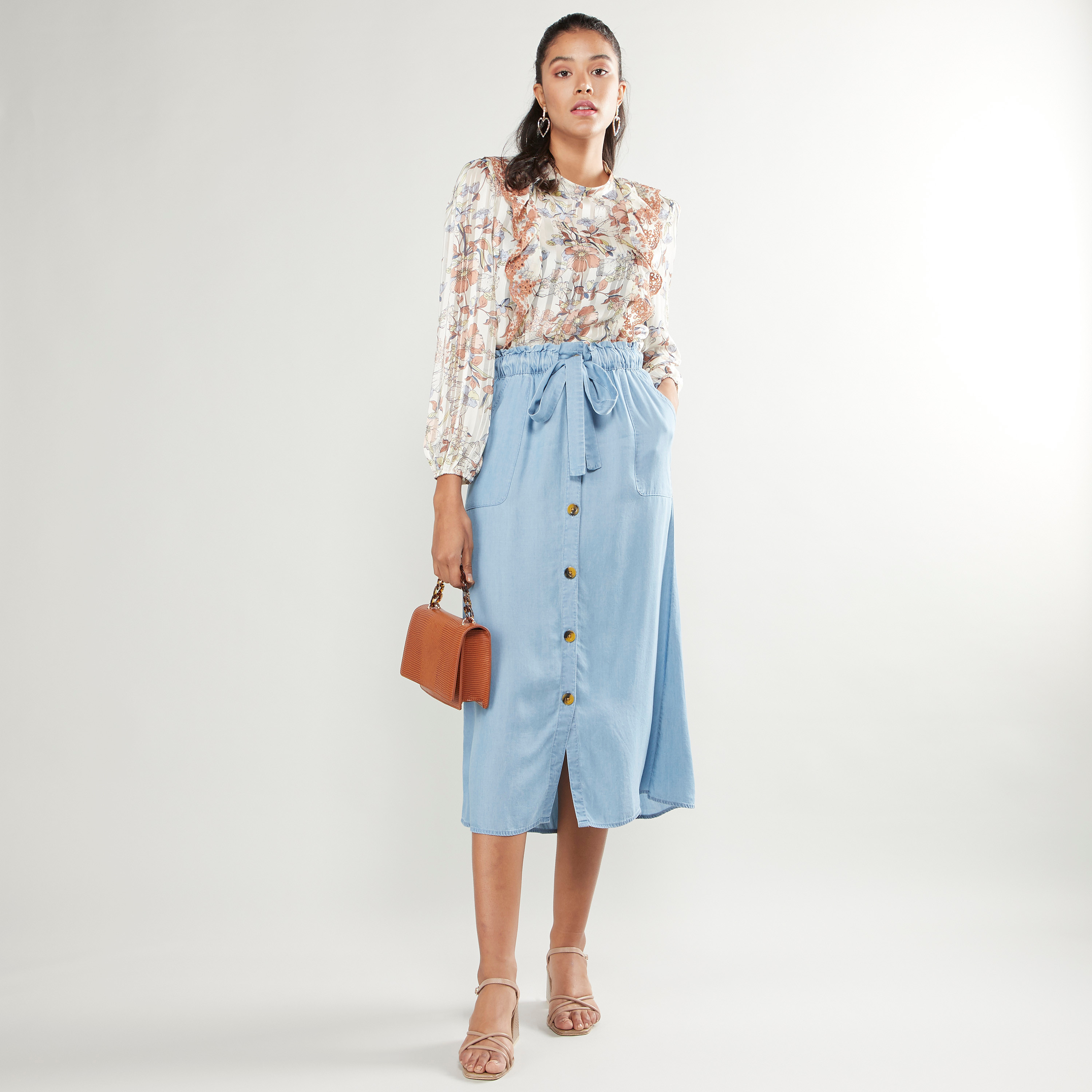 Paper bag midi outlet skirt