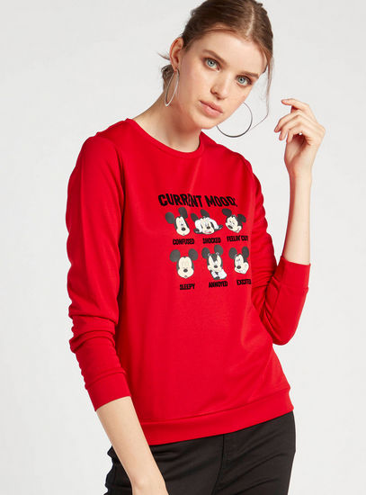 Mickey Mouse Graphic Print Sweatshirt with Crew Neck and Long Sleeves