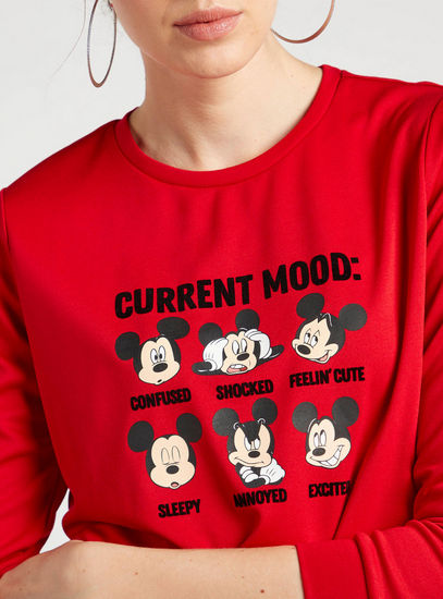 Mickey Mouse Graphic Print Sweatshirt with Crew Neck and Long Sleeves