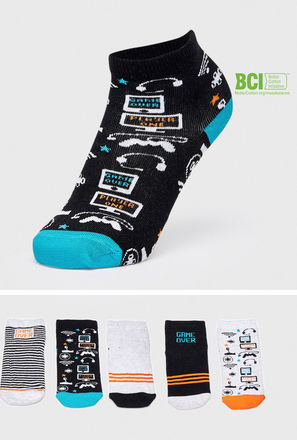 Pack of 5 - Printed BCI Cotton Ankle Length Socks with Cuffed Hem