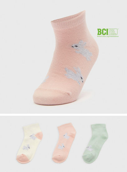 Set of 3 - Bunny Print BCI Cotton Ankle Length Socks