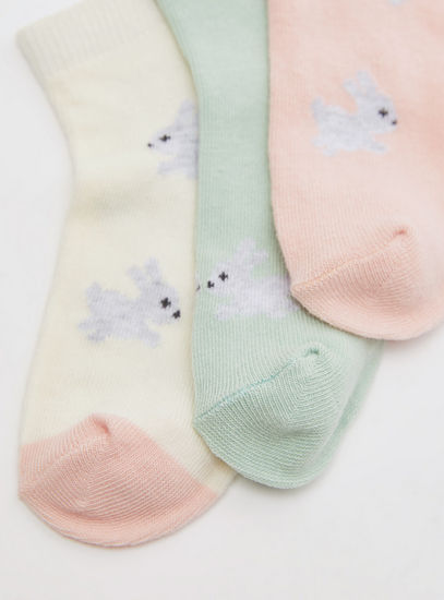 Set of 3 - Bunny Print BCI Cotton Ankle Length Socks