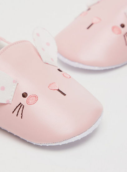 Bunny Embroidered Booties with Applique Detail