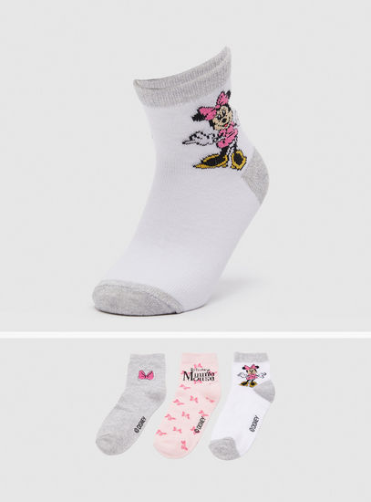 Set of 3 - Minnie Mouse Print BCI Cotton Ankle Length Socks
