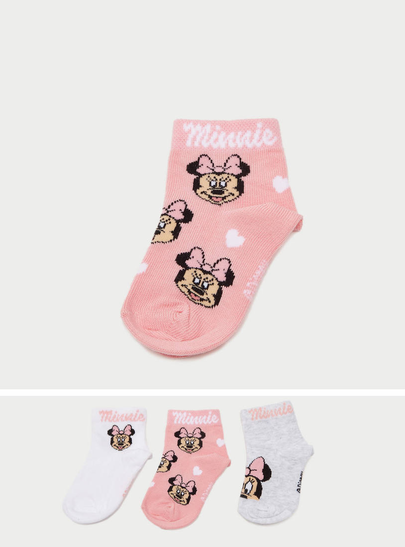 Set of 3 - Minnie Mouse Detail BCI Cotton Ankle Length Socks-Socks & Stockings-image-0