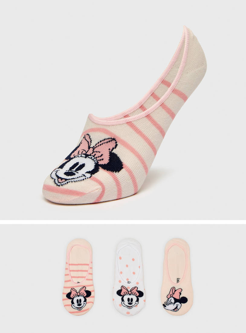 Set of 3 - Minnie Mouse Print BCI Cotton No Show Socks-Socks & Stockings-image-0