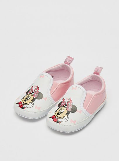 Minnie Mouse Print Slip-On Booties