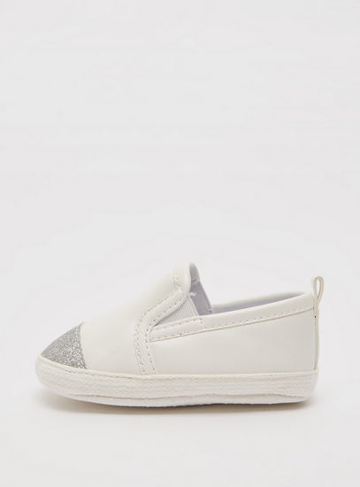 Solid Slip-On Booties with Glitter Detail and Pull Up Tab