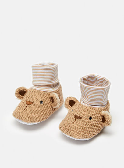Bear Textured Booties with Applique Detail