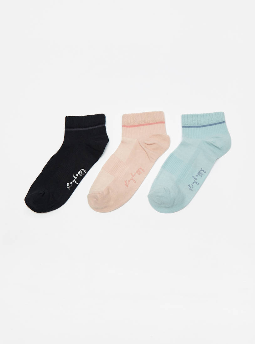 Set of 3 - Slogan Print Ankle Length Socks-Socks & Stockings-image-1