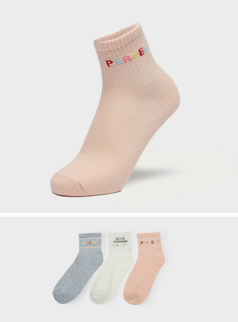 Set of 3 - Typographic Detail Ankle Length Socks-Socks & Stockings-image-0
