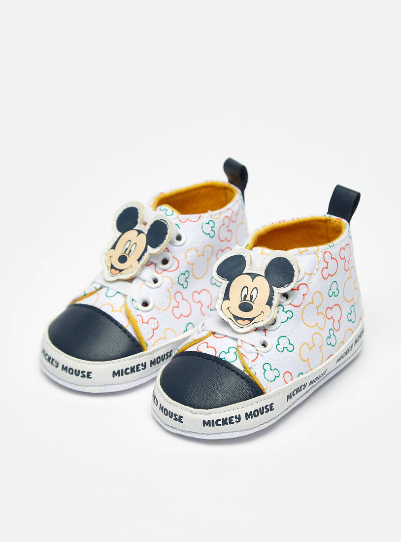Mickey Mouse Print Booties with Lace Closure and Applique Detail-Booties-image-1