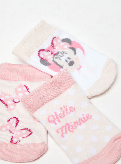 Pack of 3 - Minnie Mouse Print Ankle Length Socks-Socks & Stockings-image-1