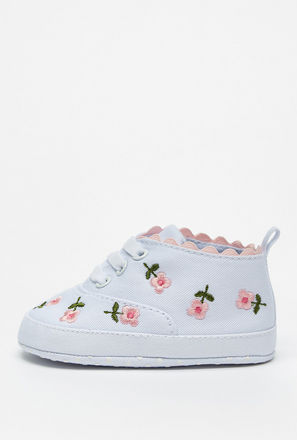 Floral Embroidered Booties with Lace-Up Closure