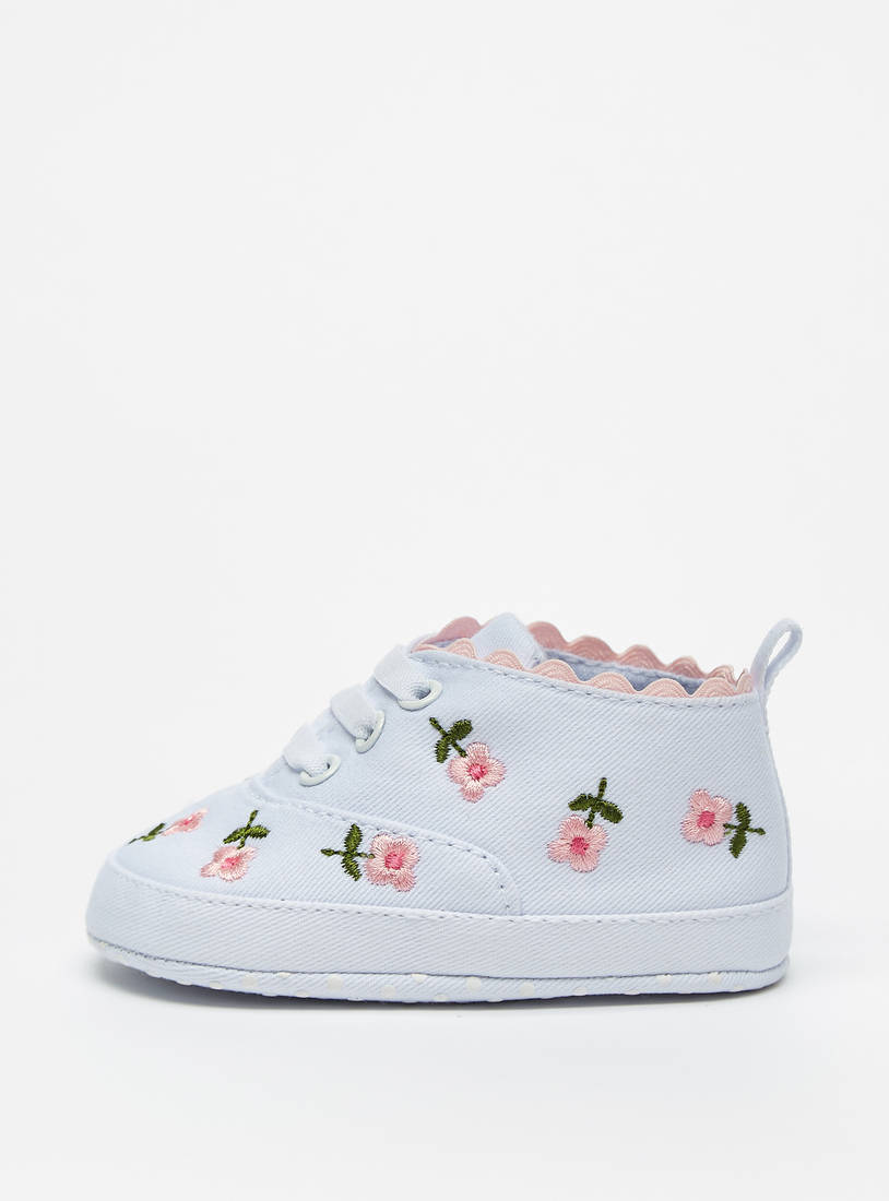 Floral Embroidered Booties with Lace-Up Closure-Booties-image-0