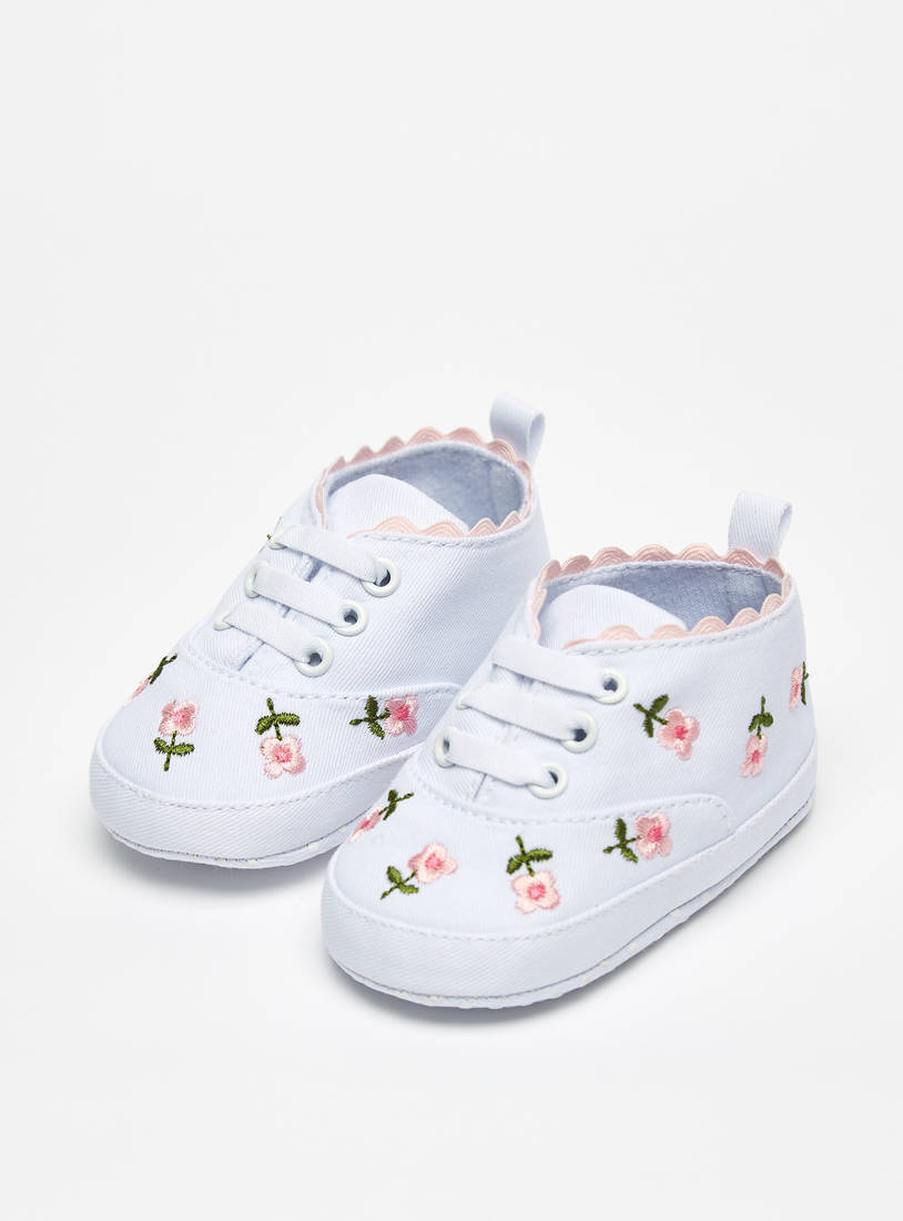 Floral Embroidered Booties with Lace-Up Closure-Booties-image-1