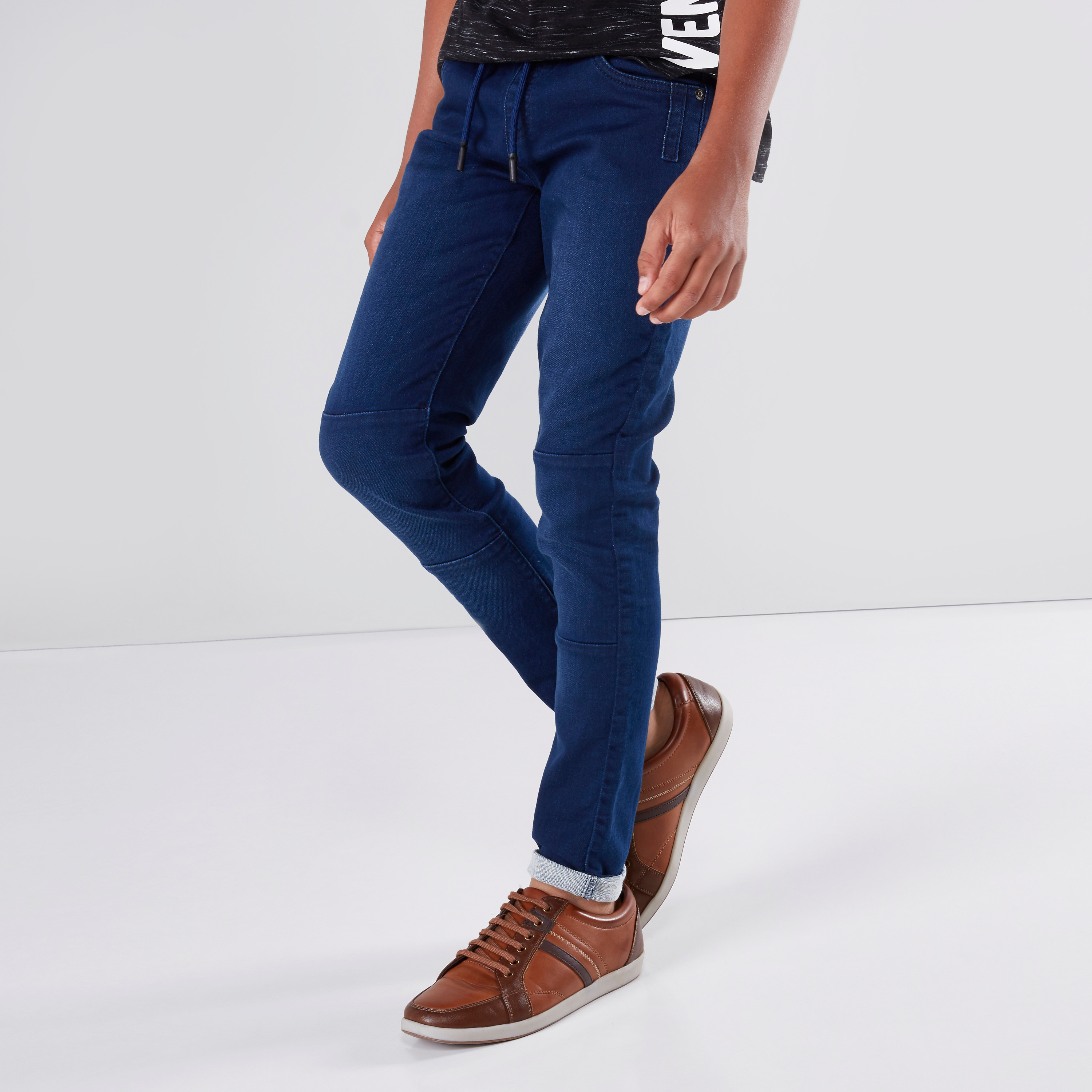 Shop Denim Jogger Pants with Stitch Detail and Drawstring Closure Online Max Bahrain