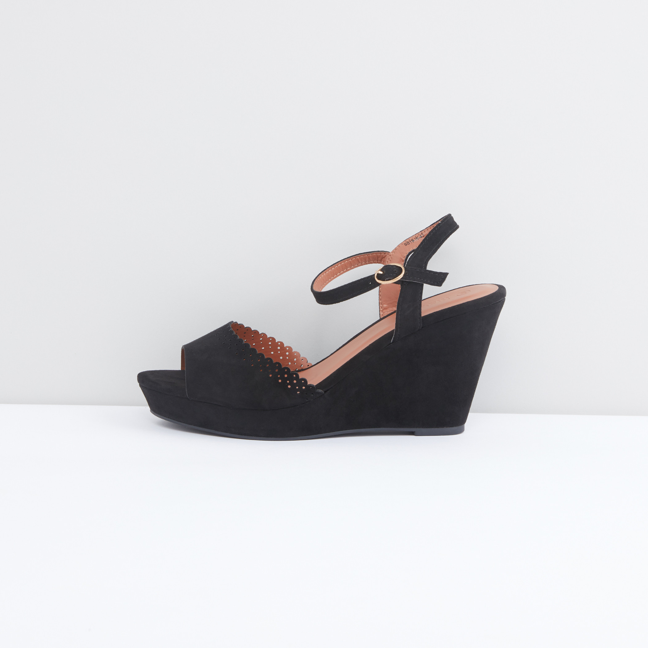 Open toe wedges with ankle clearance strap