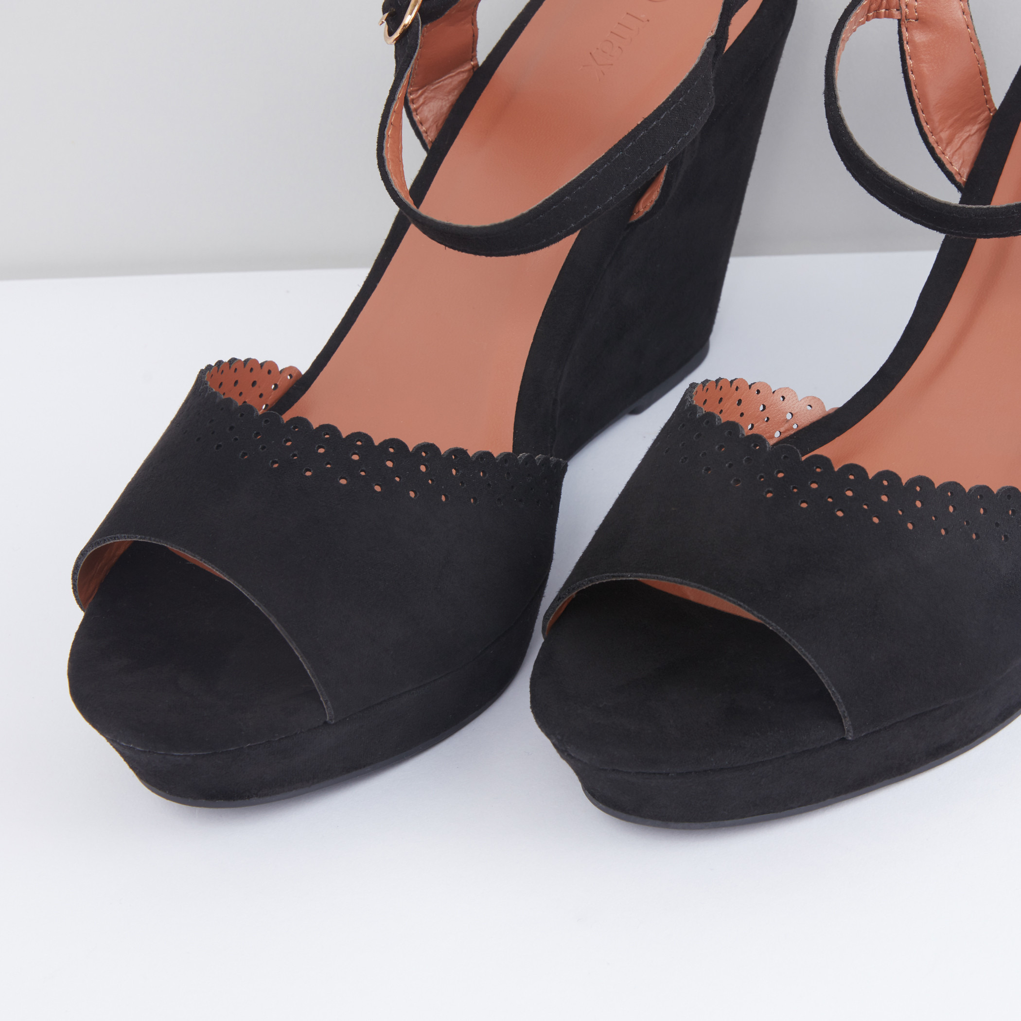 Black suede wedges with sales ankle strap