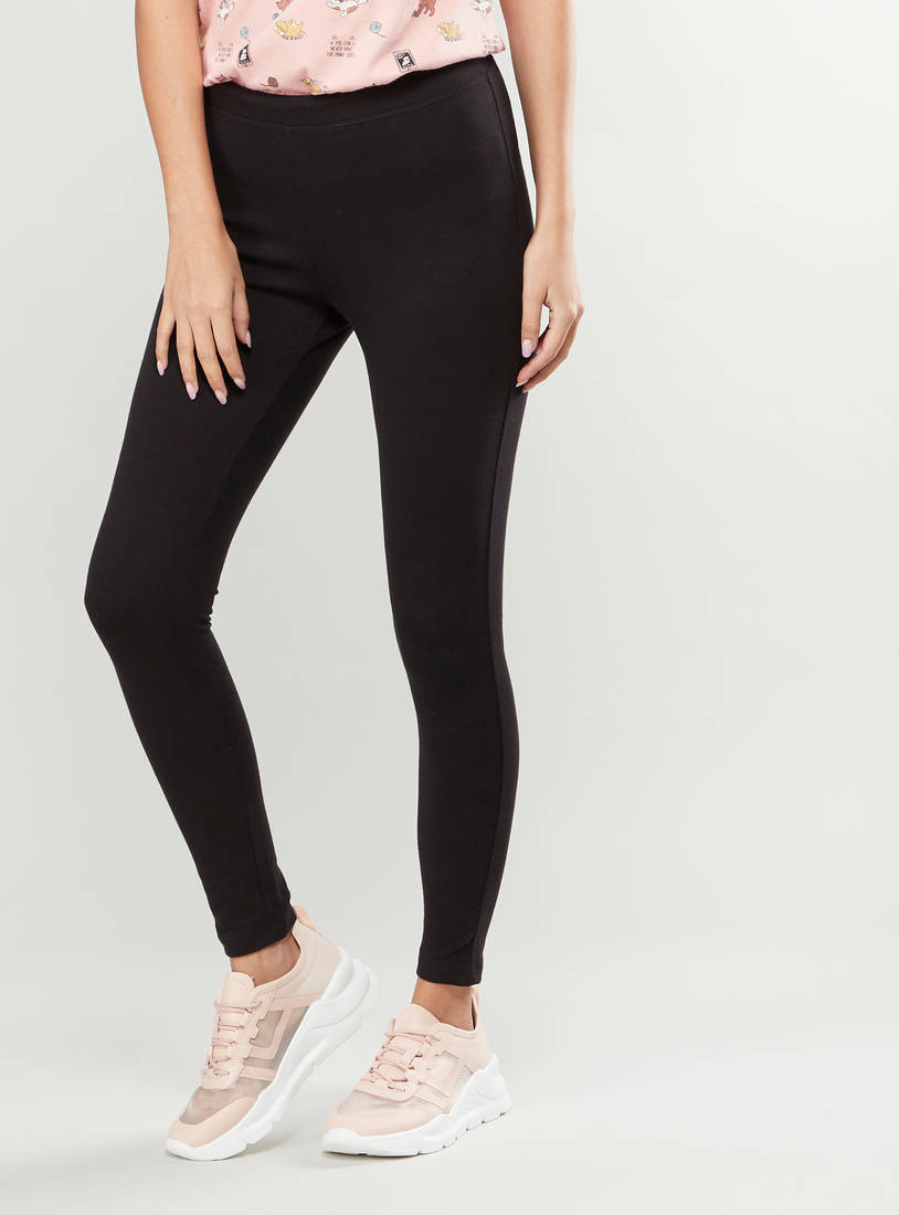 Shop Solid Slim Fit Leggings with Elasticated Waistband Online