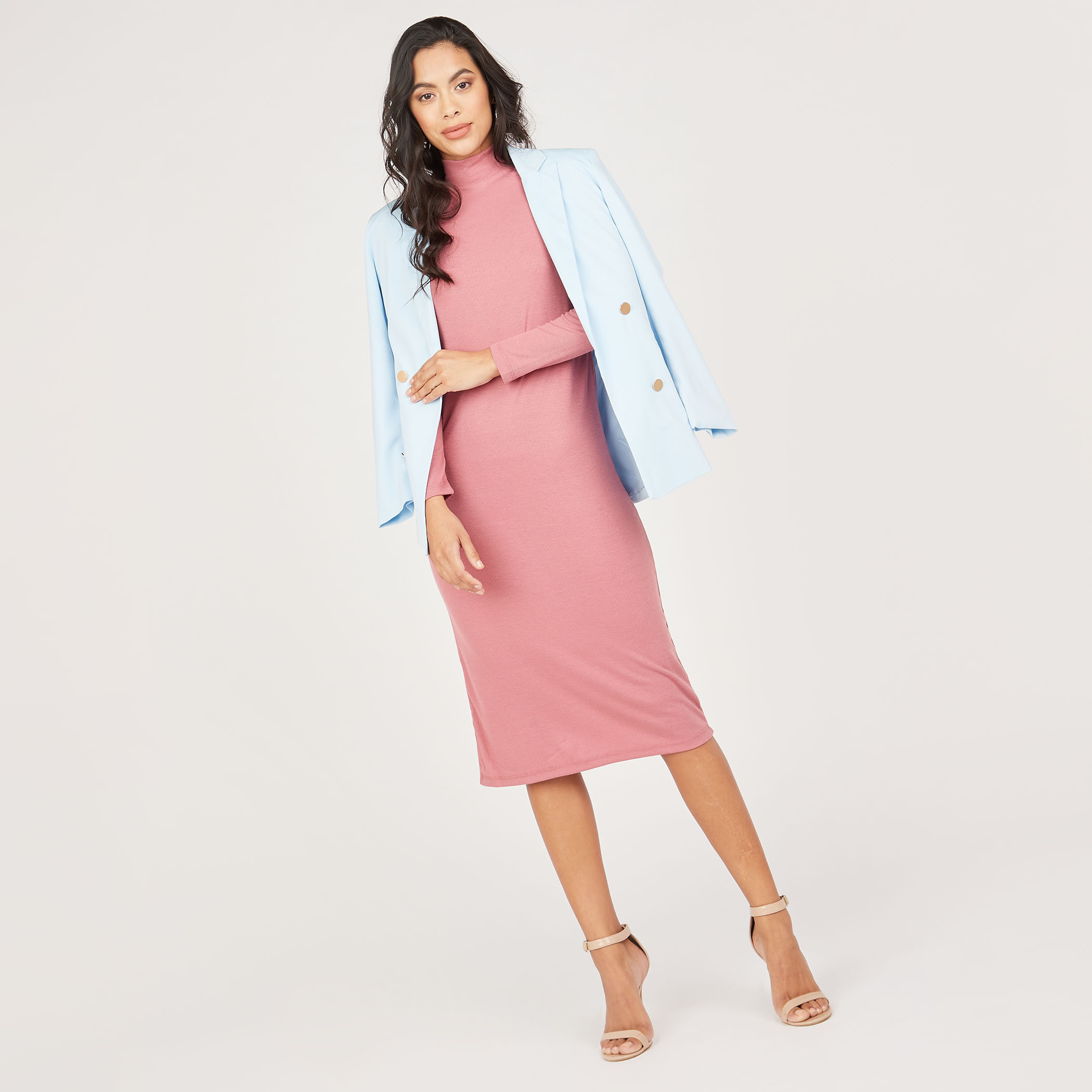 Shift midi shop dress with sleeves