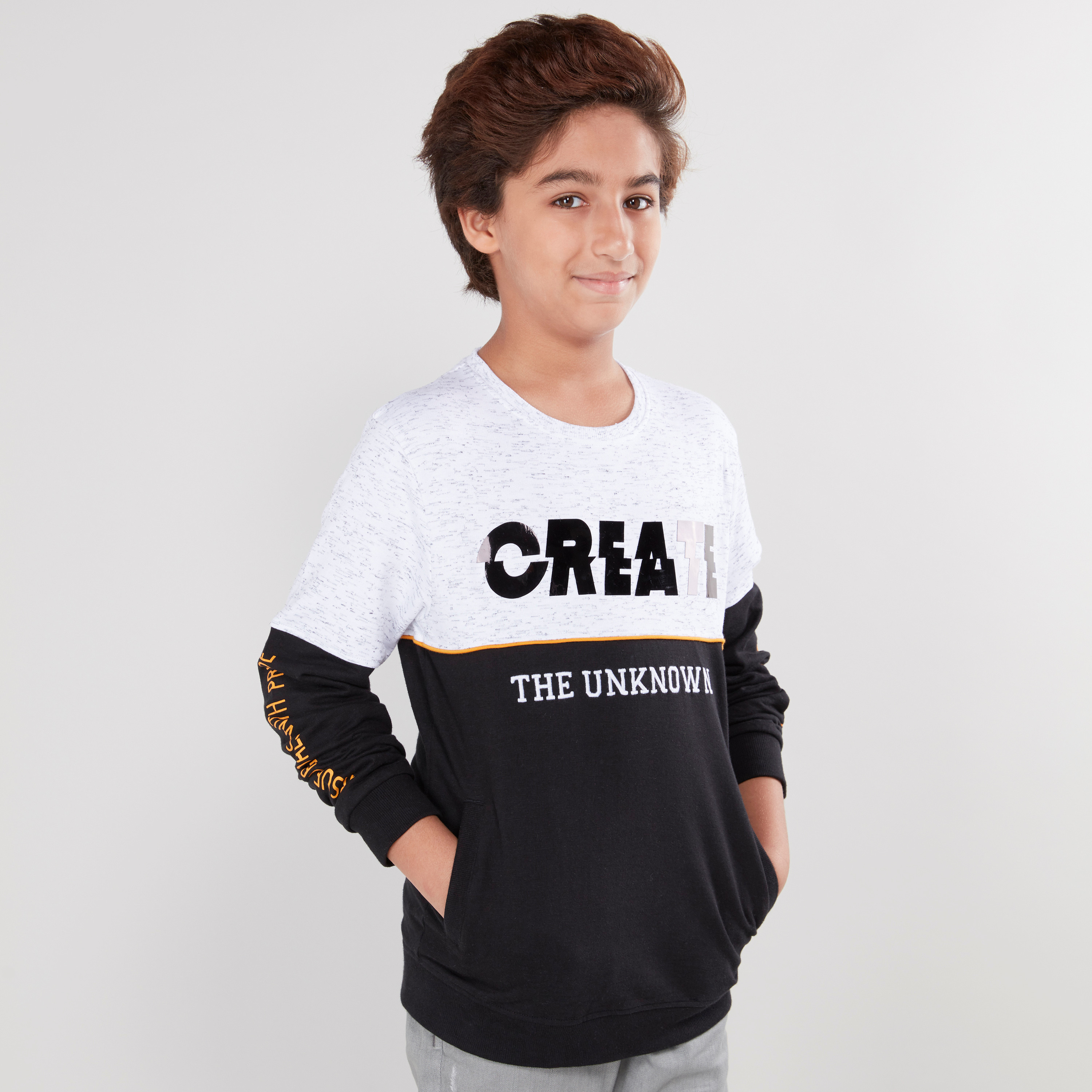 Shop Printed Sweatshirt with Round Neck and Long Sleeves Online