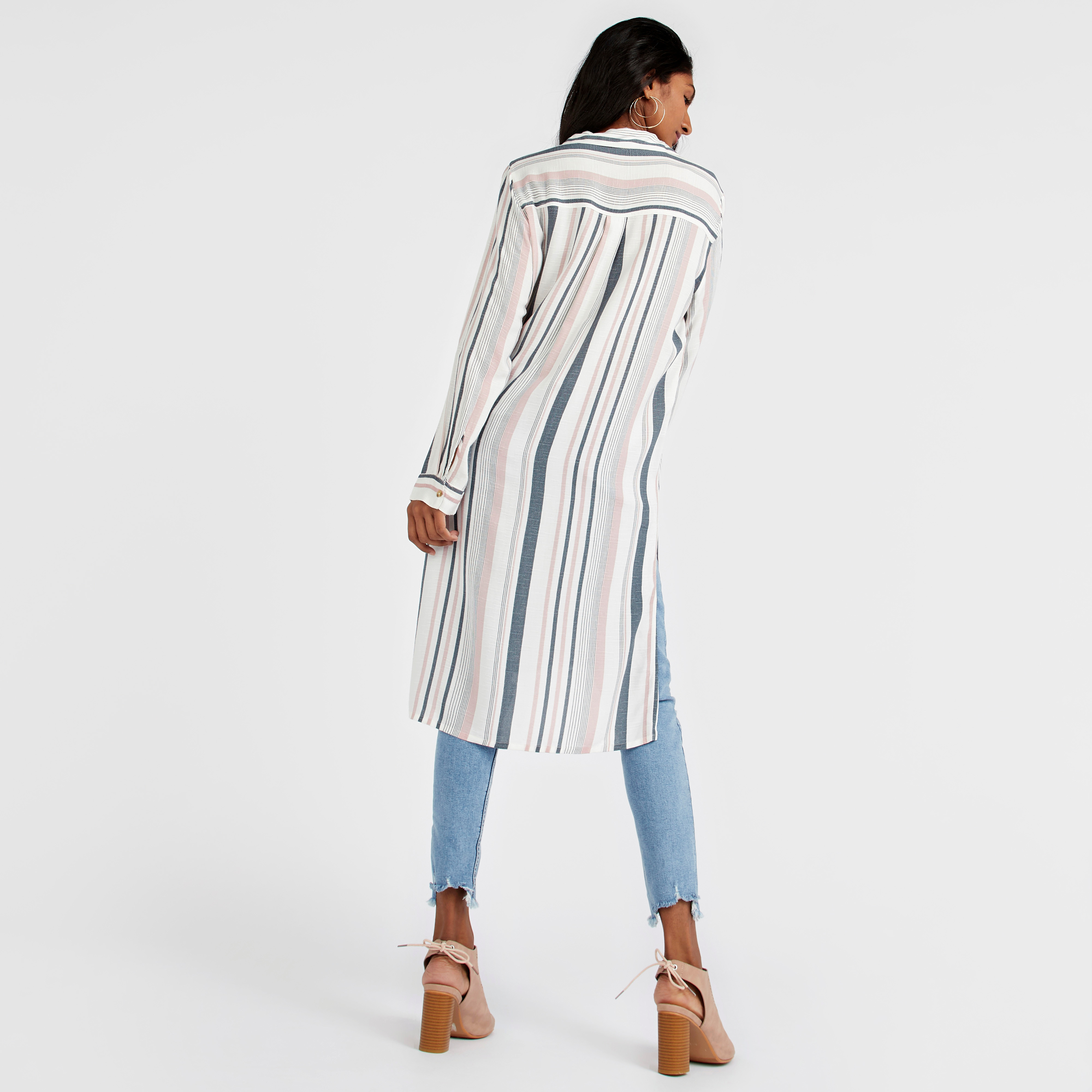 Shop Striped Tunic Shirt with Long Sleeves and Side Slit