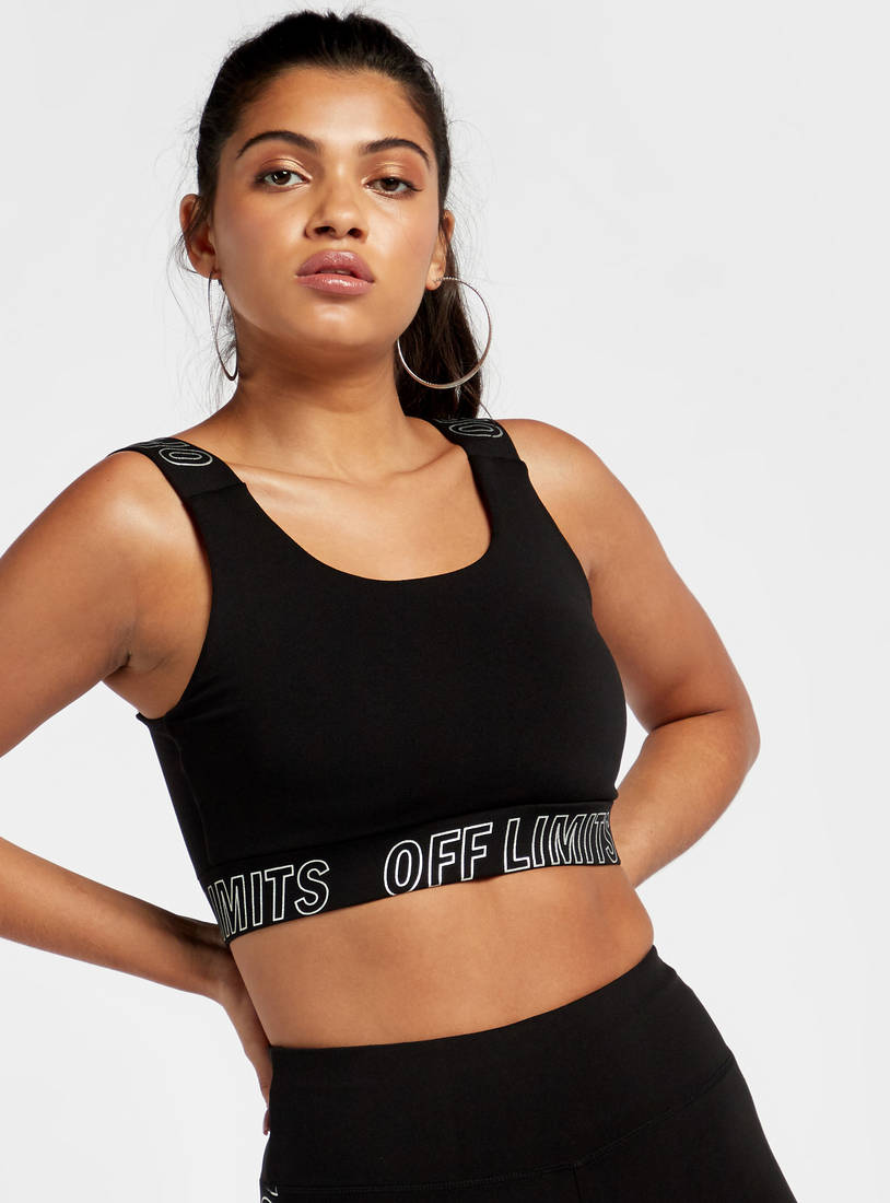 Shop Foil Print Slim Fit Sports Bra with Round Neck Online