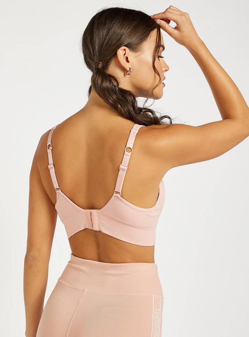 Shop Slim Fit Solid High-Support Sports Bra with Hook and Eye Closure Online