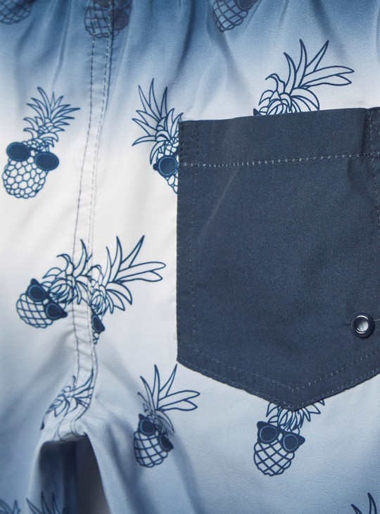 Pineapple Print Ombre-Dyed Shorts with Elasticated Drawstring Waist
