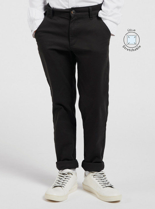 Solid Chinos with Pockets and Button Closure
