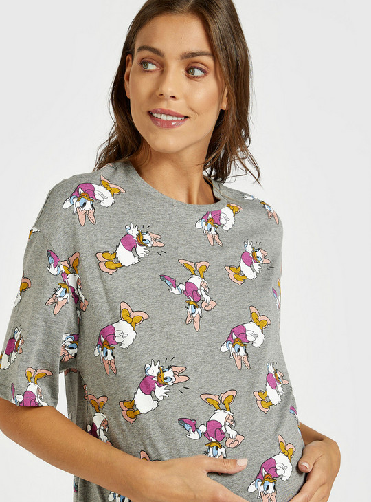 All-Over Daisy Duck Print Maternity T-shirt with Short Sleeves