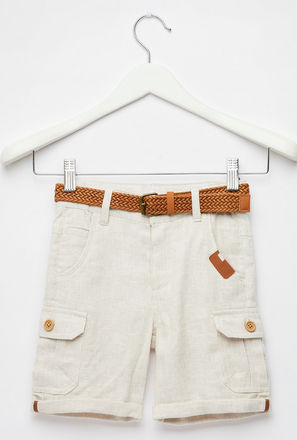 Textured Shorts with Pocket Detail and Belt