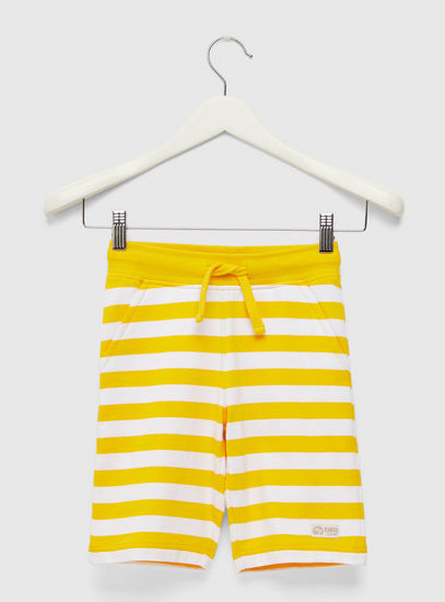 Yarn Dyed Striped Shorts with Elasticated Drawstring Waist and Pockets