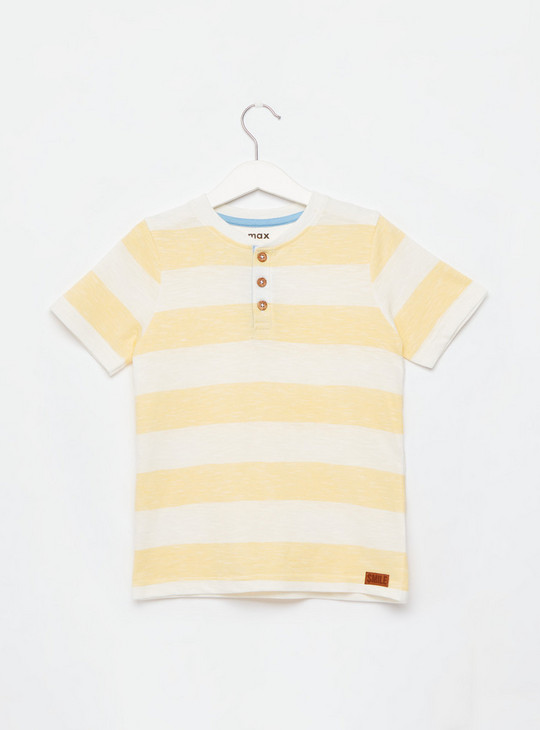 Striped Henley T-shirt with Short Sleeves