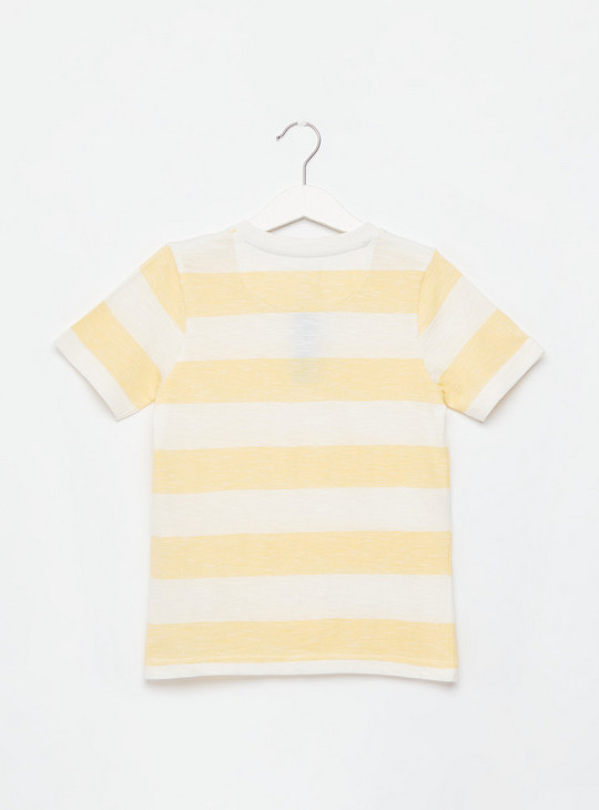 Striped Henley T-shirt with Short Sleeves