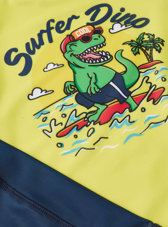 Surfer Dino Print Round Neck T-shirt and Shorts Set