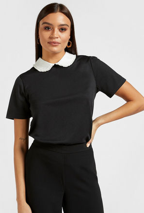 Solid Top with Peter Pan Collar and Short Sleeves