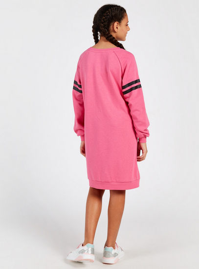 Shop Printed Sweatshirt Dress with Long Sleeves Online Max Qatar